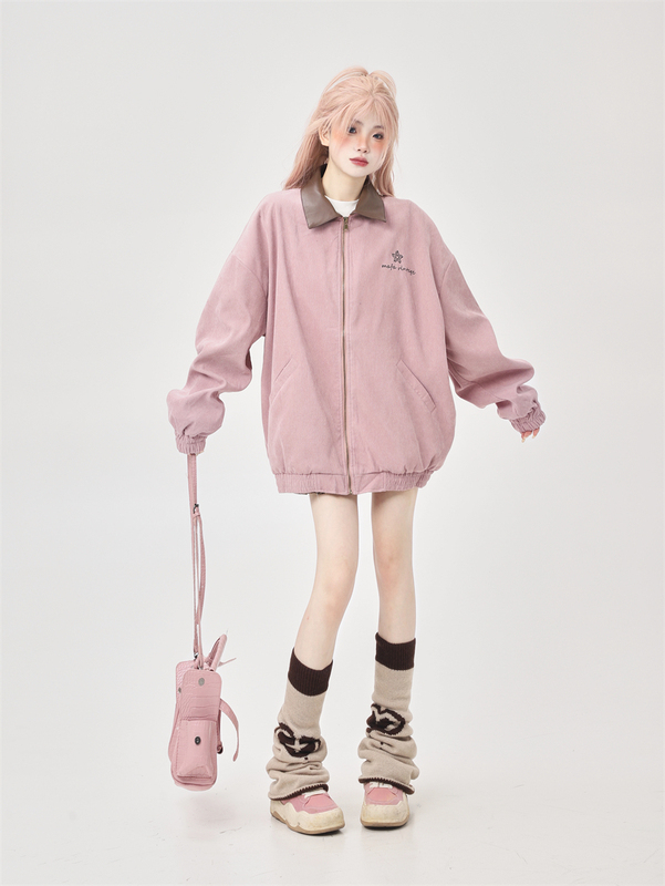 This Year's Popular Patchwork Pink Jacket for Women, Spring and Autumn 2026 New Trendy Brand Casual Versatile Jacket with a Lazy Style