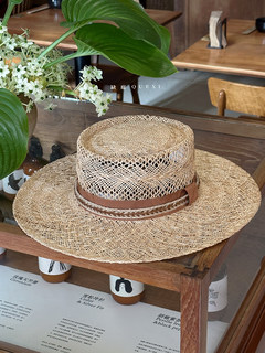 Notched Mat Spring and Summer Fashion Webbing Decoration Hand-Knitted Wide-Brimmed Straw Hat Beach Outdoor Sun Protection Straw Hat