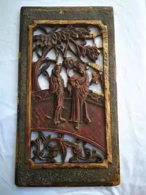 Peach blossom fan, talented and beautiful characters, wood carving, old flower board, hardwood in the Qing Dynasty