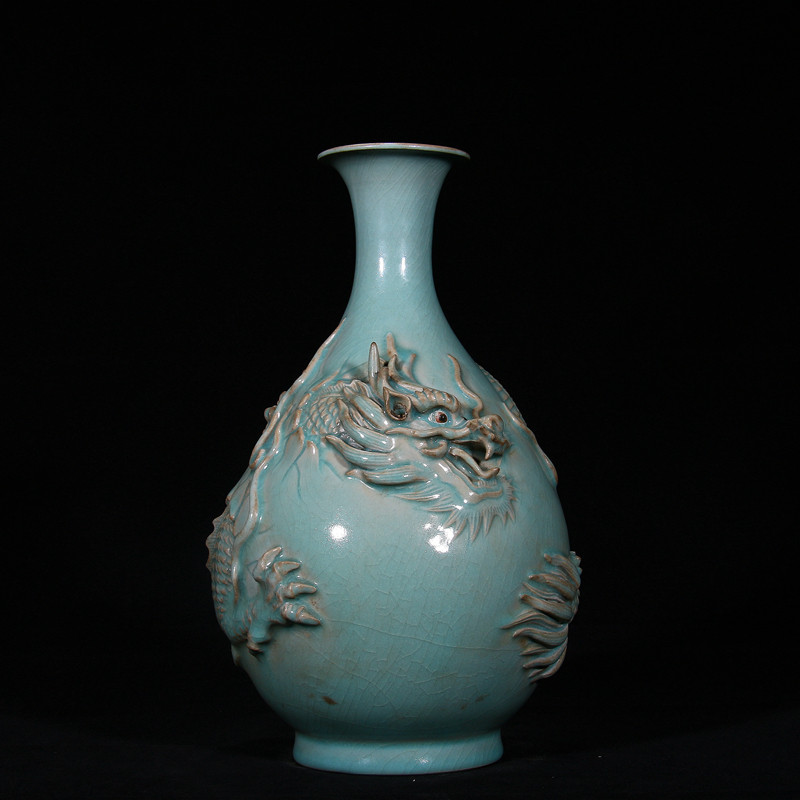 磁器 宋代 汝窯 銘文刻龍紋 玉壺春瓶 文房具 唐磁 古