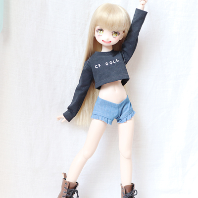 taobao agent [Fried Rice House] BJD baby clothes daily single set set to open back T -shirt super short denim hot pants