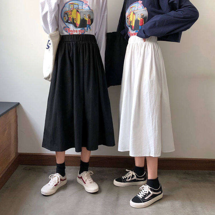 2020 large size fat mm high waist long skirt over the knee a-line skirt female summer new student wild female white skirt