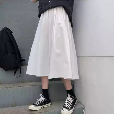 Spring and summer 2020 new Korean white tooling skirt student retro a-line high waist pleated skirt skirt female ins