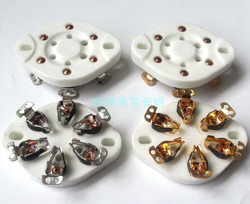 Flat 6-foot ceramic vacuum tube seat GZC6-1-G silver-plated gold-plated feet suitable for VT57 VT58 WE310