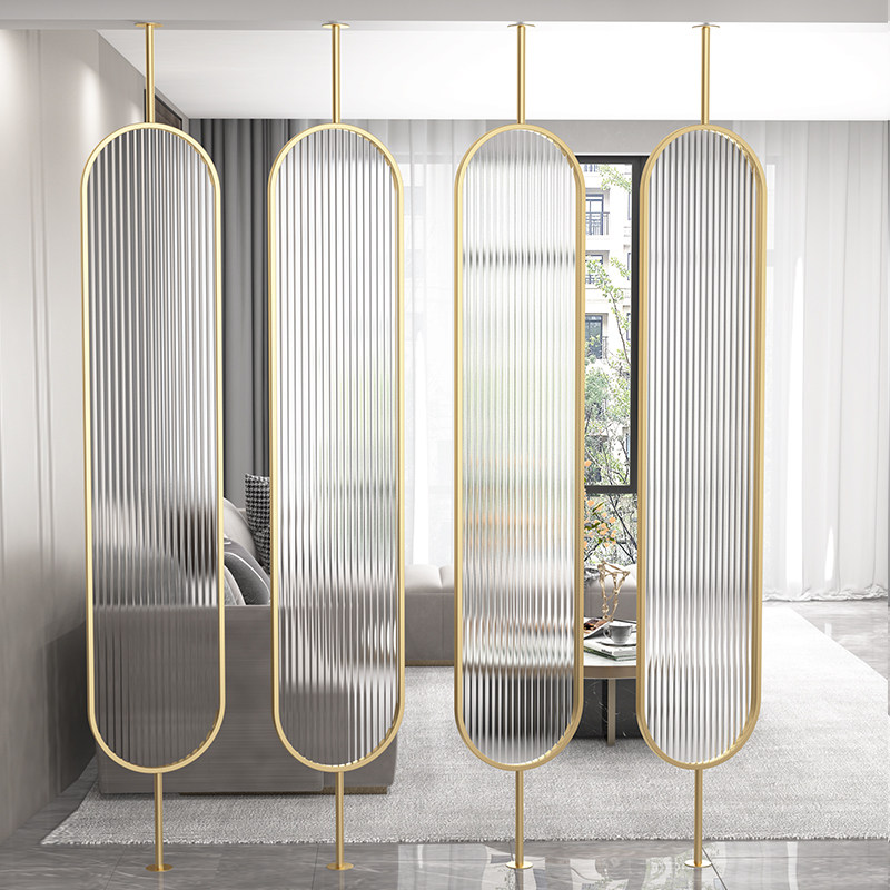 Nordic light and luxurious rotary screen floor partition steel long iridescent glass minimalist living-room sheltering wall bedrooms Xuanguan