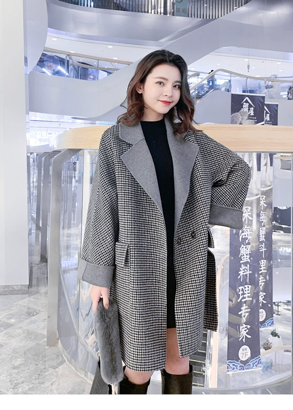 Mùa xuân 2019 phổ biến áo khoác cashmere hai mặt Hepburn houndstooth nữ phiên bản Hàn Quốc lỏng lẻo áo khoác nam hai mặt nhỏ - Accentuated eo áo