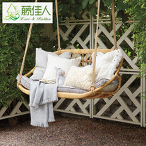 Real rattan hanging basket double swing net red rattan chair homestay inn Nordic style hanging chair indoor balcony rocking chair ins
