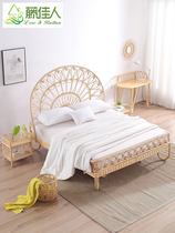 Rattan bed Bed and breakfast Hotel furniture Creative ins Japanese rattan bed Nordic solid wood bed 1 8 meters single double bed