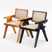 Nordic all solid wood armrest dining chair net red home backrest designer chair leisure retro chair rattan chair