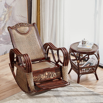 Rocking chair elderly leisure chair home lazy sleeping chair balcony leisure chair real rattan weaving dragon and phoenix reclining chair rocking chair