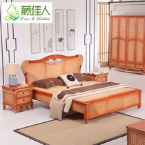 Rattan Lady 18m Double Bed Bedroom Rattan Furniture 15m Solid Wood Bed Rattan Art Bed Hotel B&B Suite HT