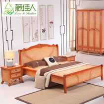 Rattan Lady Rattan Bed 18m Double Bed Bedroom Furniture 12m Solid Wood Bed Rattan Bed Hotel Bed and Breakfast Suite HT
