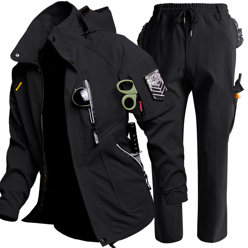 Outdoor Tactical Softshell Jacket Outerwear Set for Men, Autumn Military Style Mountaineering Workwear, Motorcycle Riding Jacket, Work Clothes