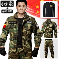 Зеленая камуфляж + военные наклейки на волка 4 штуки + 803 черная футболка