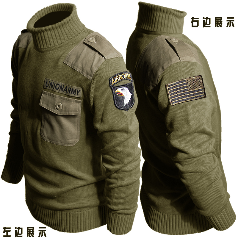 Us Military Tactical Clothing Retro Military Style Men's High-Neck Sweater Woolen Sweater Men's Knitwear T-Shirt Loose and Warm