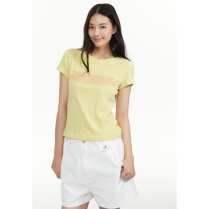 Fromwrting Korean-Style Letter Print Stretch Snowflake Fabric Regular Shoulder Short Puff Sleeve Slim-Fit Short T-Shirt for Women Fromwrting Korean-Style Letter Print Stretch Snowflake Fabric Regular Shoulder Short Puff Sleeve Slim-Fit Short T-Shirt for Women