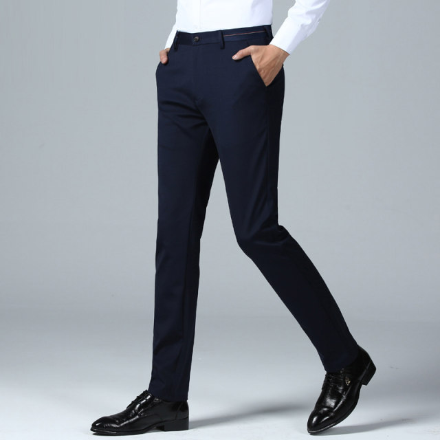 High-quality casual pants men's new spring and autumn slim-fit straight business men's trousers non-ironing plus velvet black men's trousers