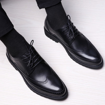 Casual Leather Shoes Men's Business Dress Spring British Leather Round Head Booster Shoes Thick-soled Bullock Men's Shoes
