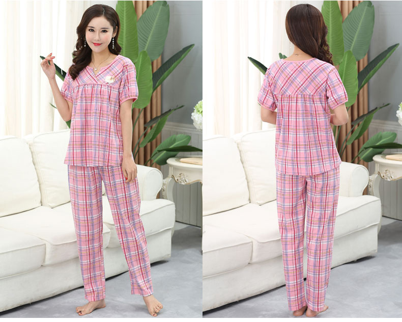 Đồ ngủ nữ Cotton mùa xuân mùa hè Quần ngắn tay thiết lập mùa hè Casual Kích thước lớn Một nửa tay áo Quần cắt Dịch vụ nữ bộ mặc nhà