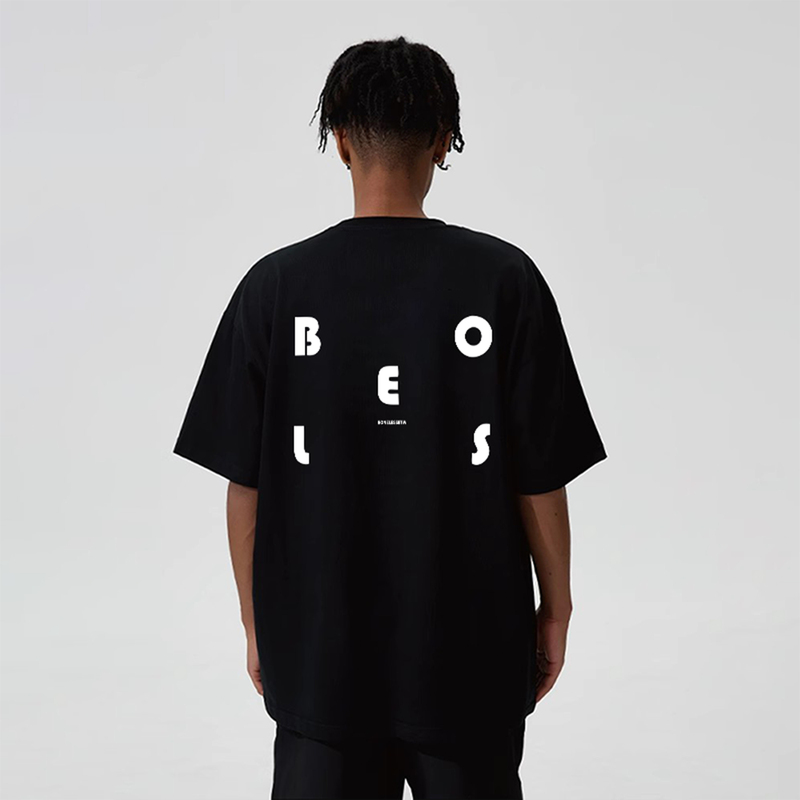 Boneless Btw Japanese-Style Simple Letter Short-Sleeve T-Shirt Summer New Pure Cotton Loose Round Neck T-Shirt for Men and Women