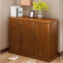 Solid wood rubber wood three-door multi-layer shoe cabinet can be rotated with mirror creative storage cabinet locker living room Chinese style