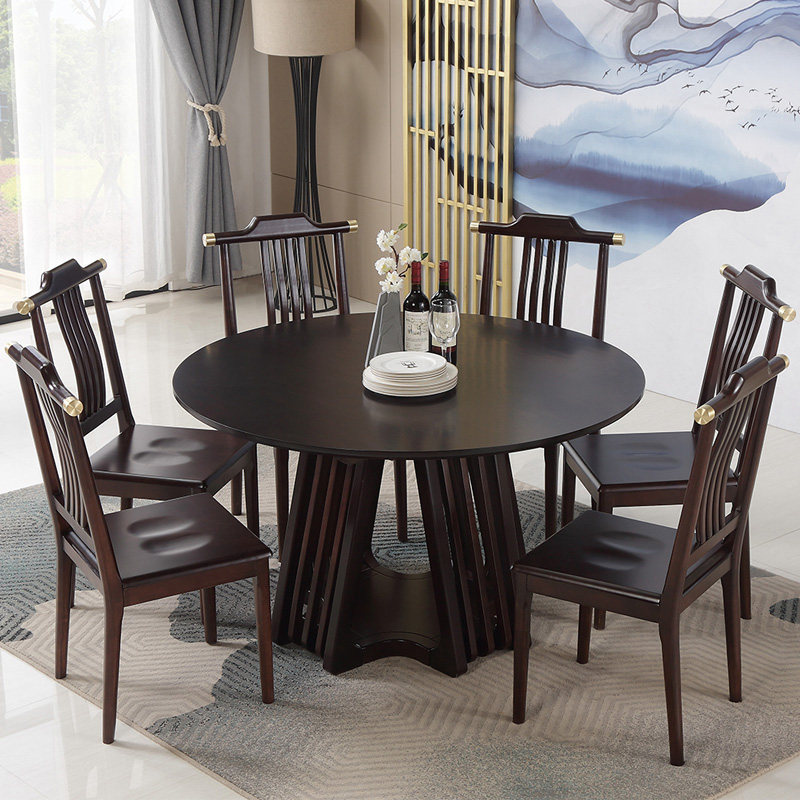 1 3 m 1 5 m Full-wood dining room dining room New Chinese round table dining chair with wood turntable set with family dining table