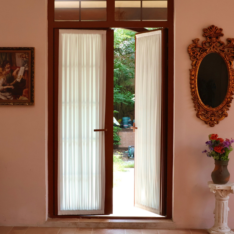 French Gauze Curtain Velcro, Punch-Free Sliding Door, Inner Opening Window, Impermeable Upper and Lower Fixed Glass Door and Window Blocking