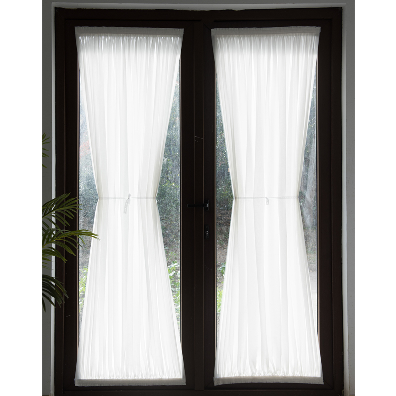 Translucent but Not See-Through Gauze Curtains, American-Style Top and Bottom Curtains, Bay Window Partition, White Trendy No-Drill Glass Door Curtain