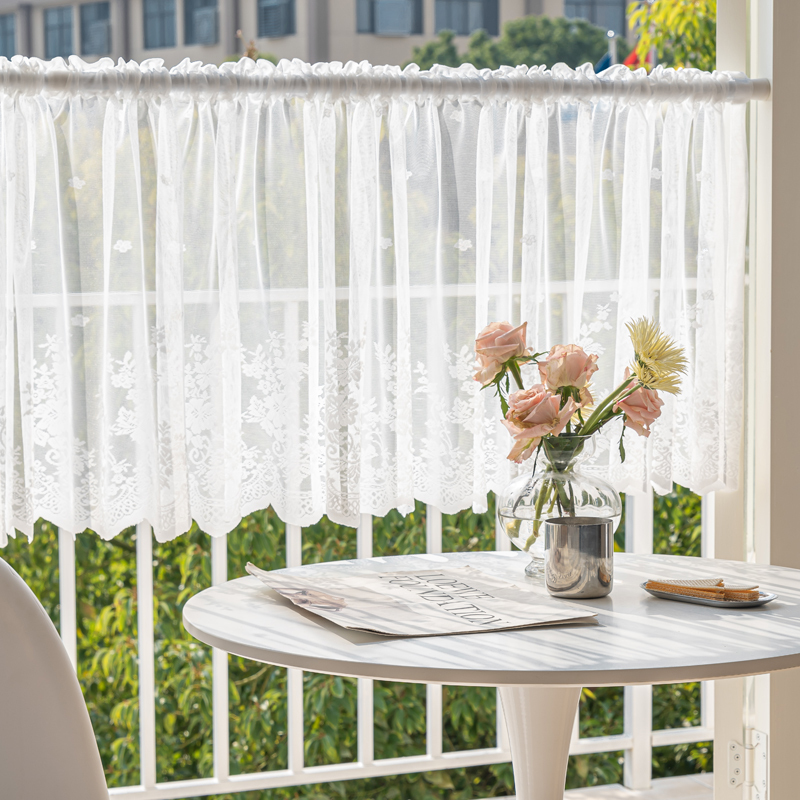 Kitchen Short Curtain American Curtain Arched Door Bookcase Half Door Curtain Small Half Blocking Ugly Lace Punch-Free Gauze Curtain