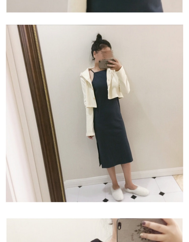 "MoMoWoAi 呗" mùa thu retro màu đen kem đa năng áo khoác cardigan siêu ngắn trùm đầu áo khoác nữ cao cấp