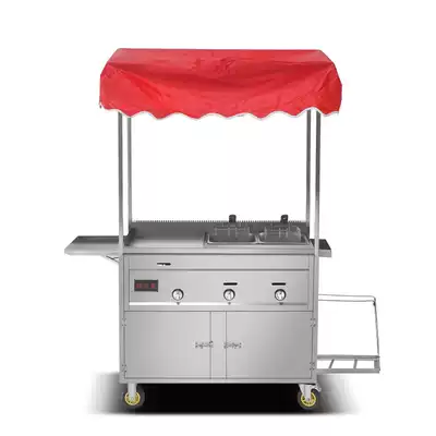 Gas commercial grill Snack car Grill stall Multi-function Teppanyaki frying mobile cart Onion grab cake machine
