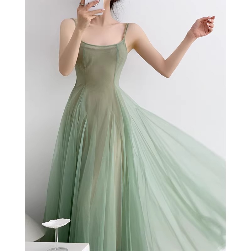 The Wizard of oz Mesh Fairy Dress for Women, Summer French-Style Green Spaghetti Strap Dress, Elegant and Artistic Long Dress The Wizard of oz Mesh Fairy Dress for Women, Summer French-Style Green Spaghetti Strap Dress, Elegant and Artistic Long Dress