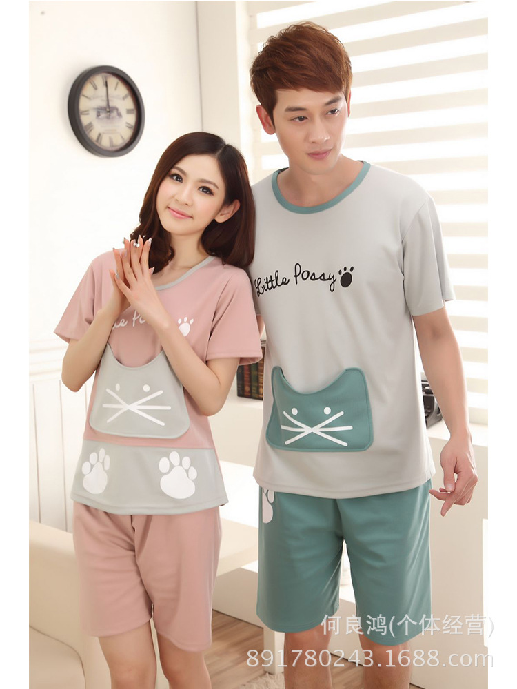 Mùa hè vài bộ đồ ngủ cotton ngắn tay Hàn Quốc mùa hè đồ ngủ nam giới và phụ nữ dễ thương nightdress phần mỏng dịch vụ nhà phù hợp với