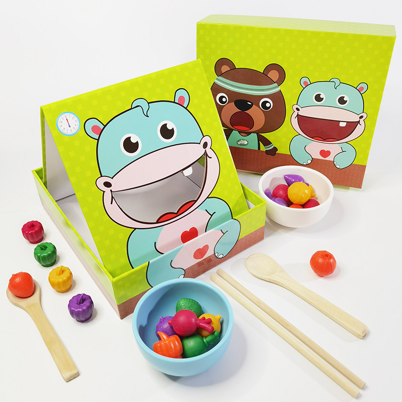 Montessori early education puzzle fine movement spoon chopsticks training tabletop parent-child feeding game for 2-3-4-year-old children