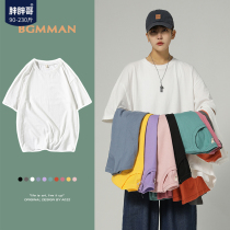 Short Sleeve Men T-Shirt Pure Color Cotton Heavy Pound Summer Loose Big Code Oversize Thin with bottom jacket 50%-half sleeves