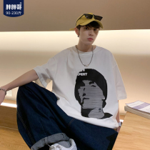 Fat Fat Brother Short Sleeve T-shirt Male Summer Tide Sign European And European Printed Clothes Big Code Loose Port Wind Casual Half Sleeve