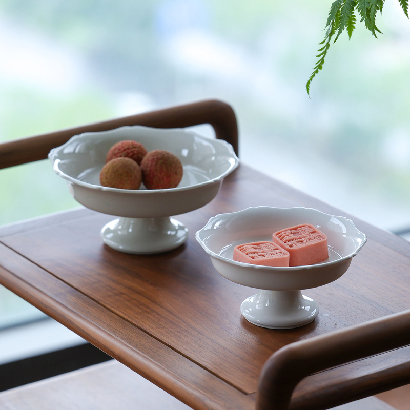 Chinese-Style Tableware with Ash Glaze Ceramic High-Footed Plates, Ceremonial Household Tableware, Tea Snack Round Plates Chinese-Style Tableware with Ash Glaze Ceramic High-Footed Plates, Ceremonial Household Tableware, Tea Snack Round Plates