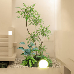 Simulated Green Plant Combination Landscaping under the Stairs, Tropical Artificial Plant Landscape, Artificial Trees, Indoor Potted Plant Decorations