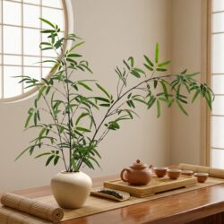 Bamboo Artificial Green Plant Potted Decoration, Song Dynasty Aesthetics, Soft Furnishings, Zen-Inspired Ornament, Chinese-Style Decoration for Living Room, Dining Room, Tea Room, and Study