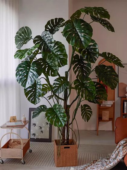 Artificial Monstera Plant for Living Room and Office, Bionic Indoor Plant Potted Ornament, Floor-Standing Decorative Fake Tree, Light Luxury
