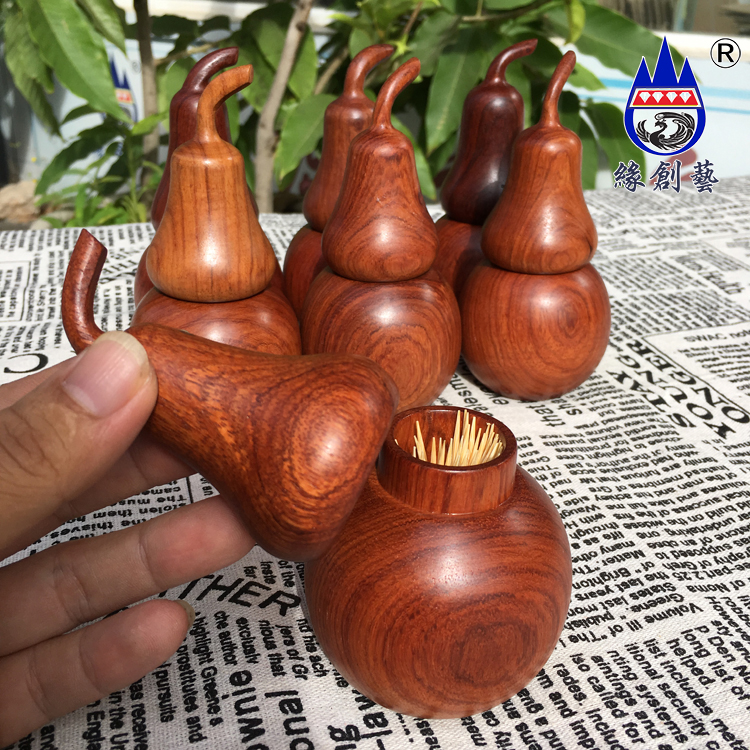 Myanmar pear toothpick box solid wood carving craft gift decoration whole wood creative gift mahogany toothpick tube can