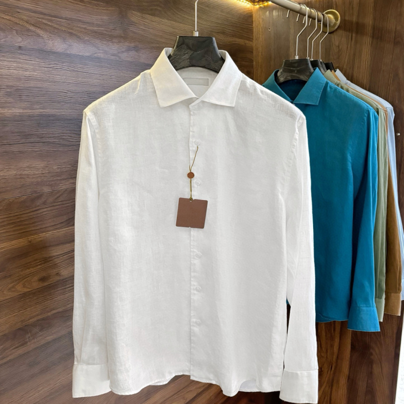 Ligentleman/Lp Version of the Old Money Style Autumn and Winter New Pure Linen Long-Sleeved Shirt Men's Casual Top Shirt