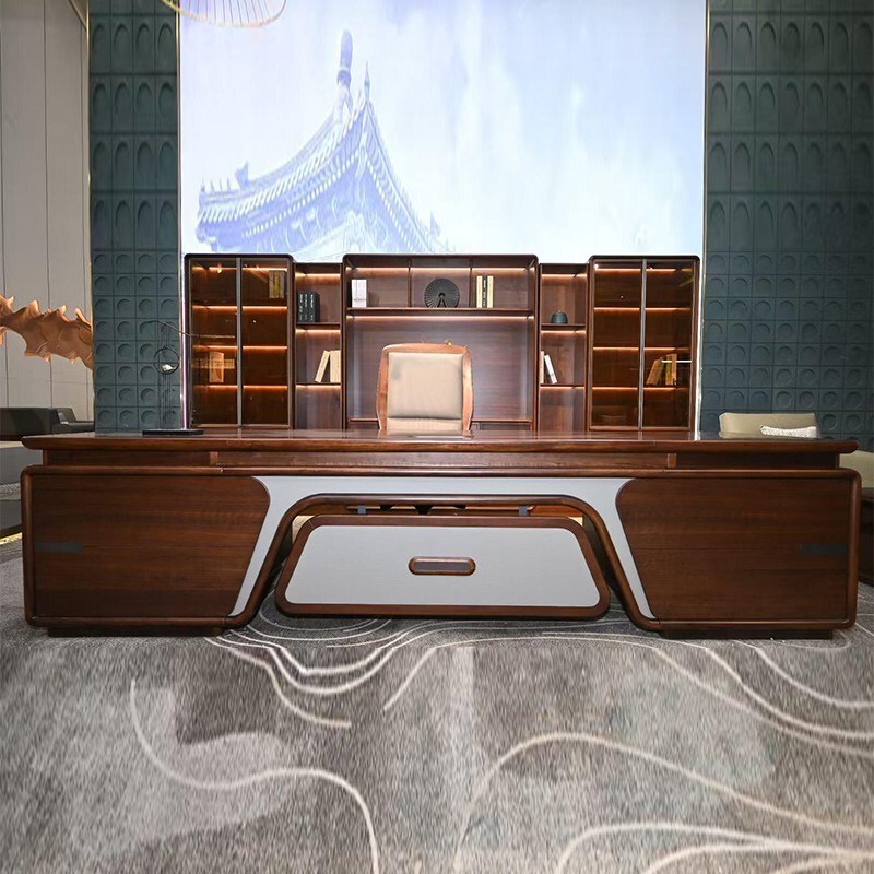 New Chinese-Style Office Desk and Chair Set, Chinese-Style Retro Industrial Style, Light Luxury and High-End Feel, Executive Desk for Office Boss