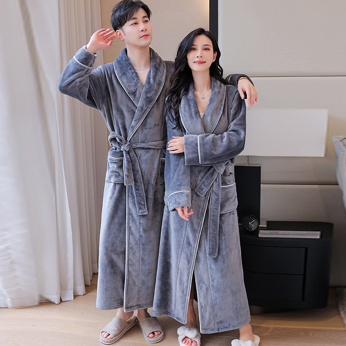 Autumn and Winter Couple Bathrobes, Sexy Women's Nightgowns, Extra Long and Thick, New Men's Pajamas, Flannel Fleece, Plus Size