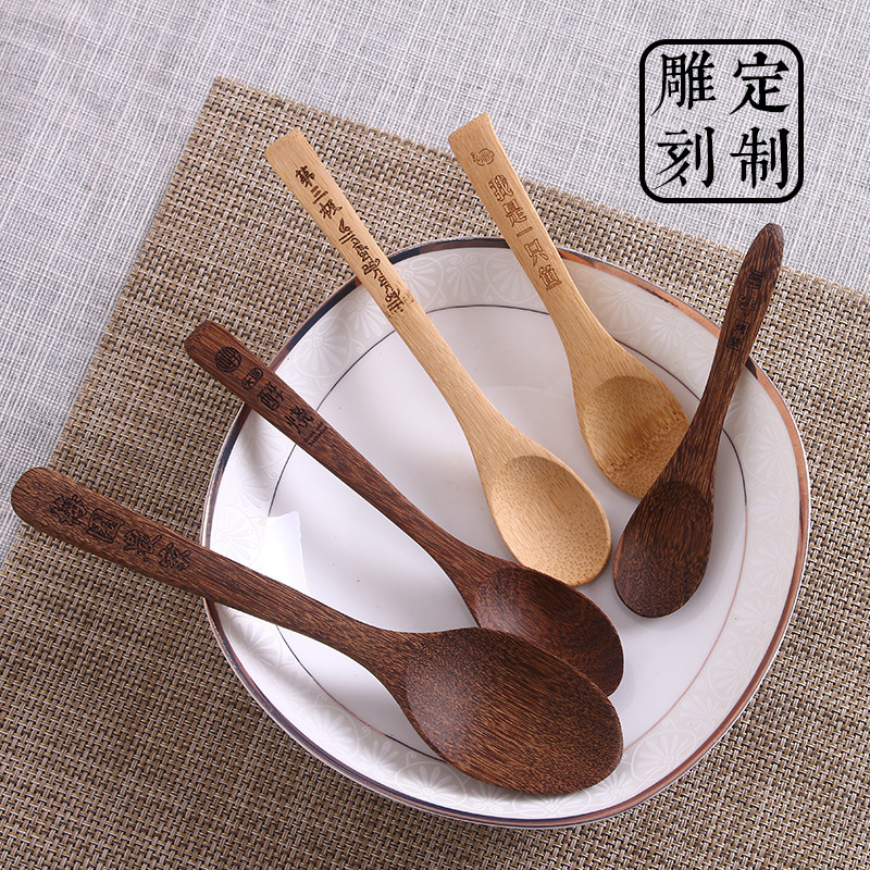 No paint no wax creative cute long handle bamboo spoon Household honey small spoon chicken wing wood coffee spoon custom logo