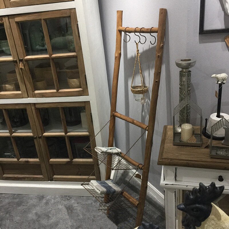 Nordic Wind Folk Sleeping Solid Wood Ladder Clothes Hat Rack Floor Hair Towel Rack Xuanguan Bathroom Leaning Against Wall Hanghanger Creative Wooden Ladder