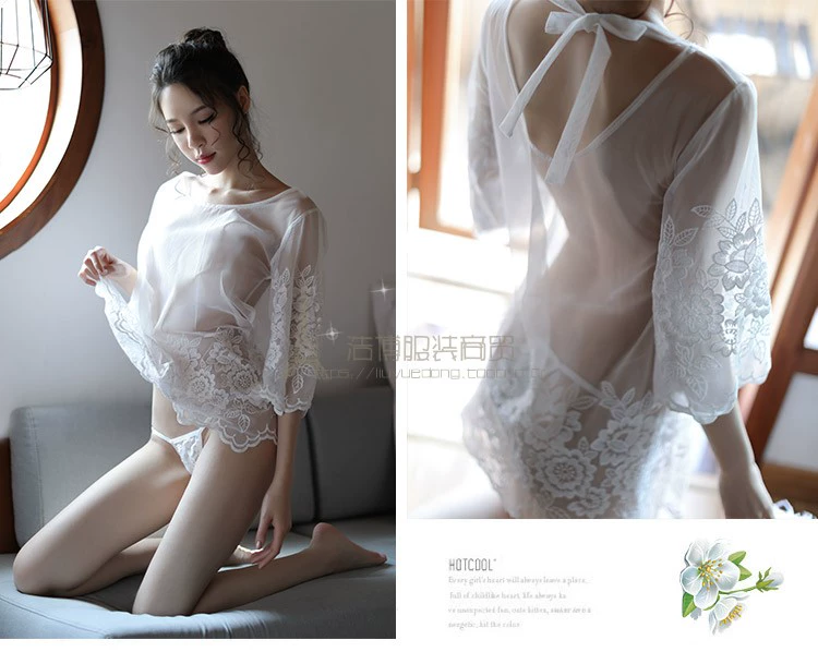 Sexy tòa án cổ tích nữ ren thêu váy ngủ thiết lập lưới phối cảnh trong suốt đồ lót gợi cảm đồ lót cám dỗ