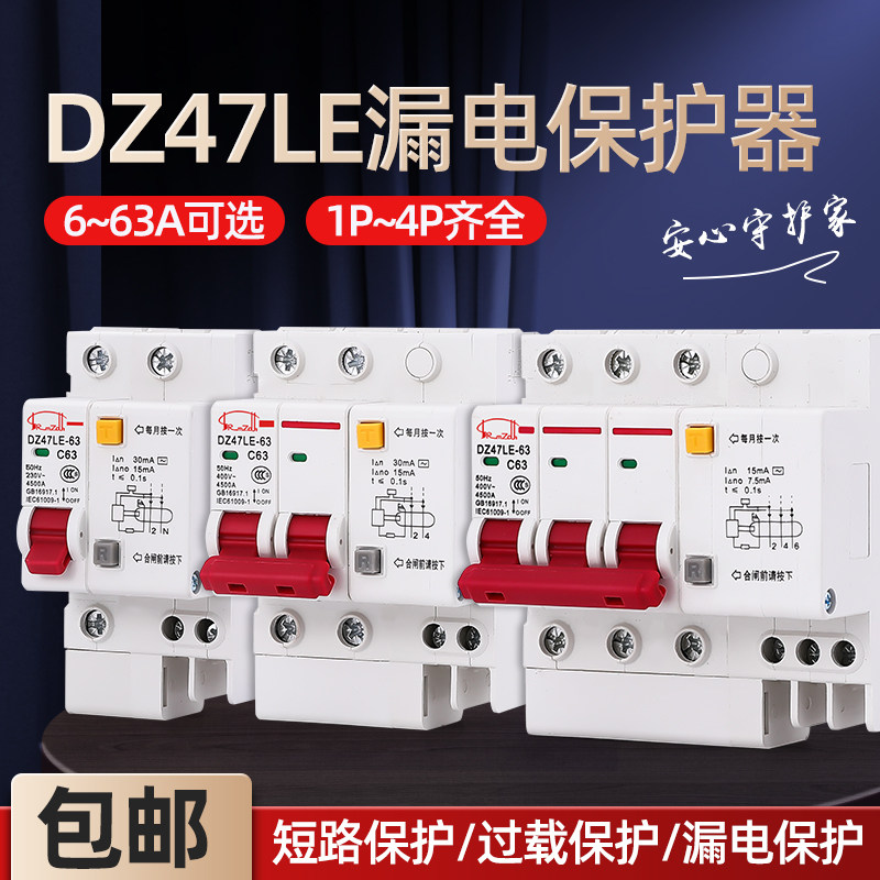 DZ47LE-63 leakage protector 1P N 2P 3P N 4P household air switch with leakage protection 63A