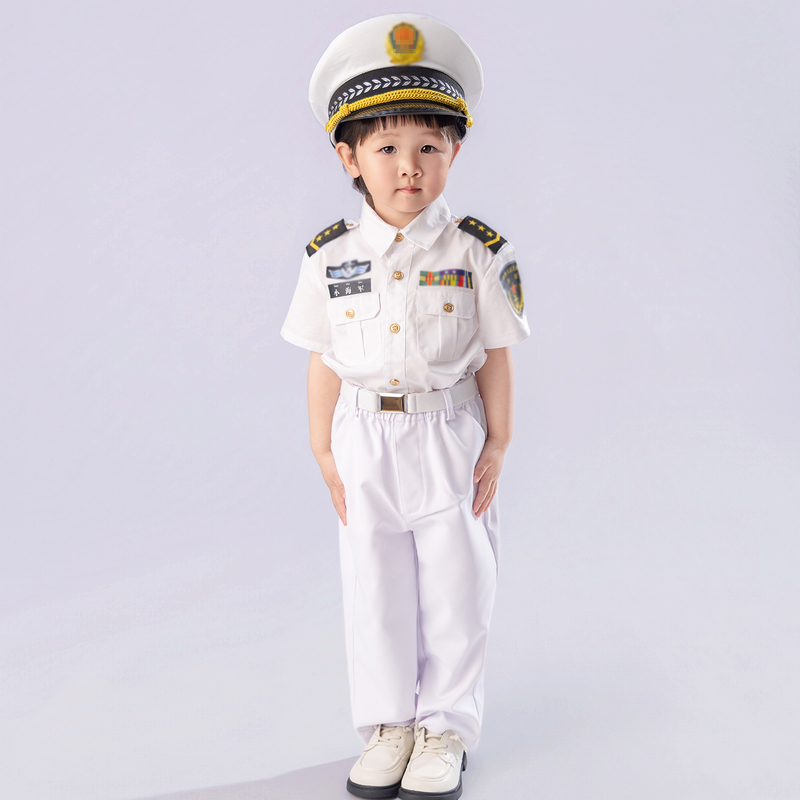 Short-Sleeved High-End Children's Navy Performance Suit Jacket Casual Shirt Captain Uniform Military Uniform Children's Day Gift
