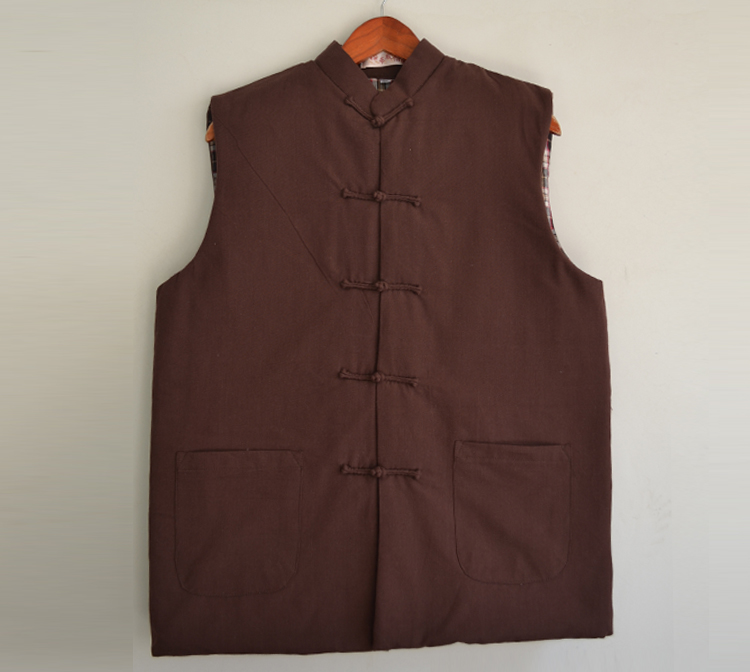 Áo khoác cotton nam, áo ấm bằng vải thô, áo vest trung niên màu xanh lá cây, có chần, bộ đồ Tang, dày, đồng phục dân tộc, mùa thu đông áo ba lỗ nam form rộng